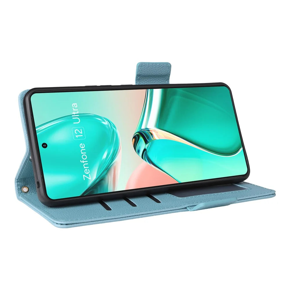 For Asus Zenfone 12 Ultra 5G Case with Wrist Strap Litchi Texture PU Leather Wallet Phone Cover - Baby Blue - 4