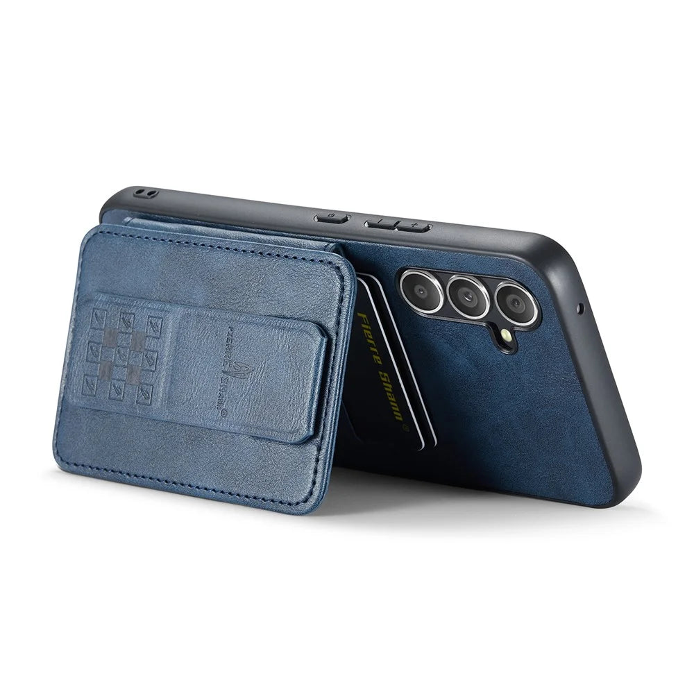 FIERRE SHANN 024 Style For Samsung Galaxy S25 Case Card Holder Kickstand Waxy Texture Leather + TPU Phone Cover - Blue - 3