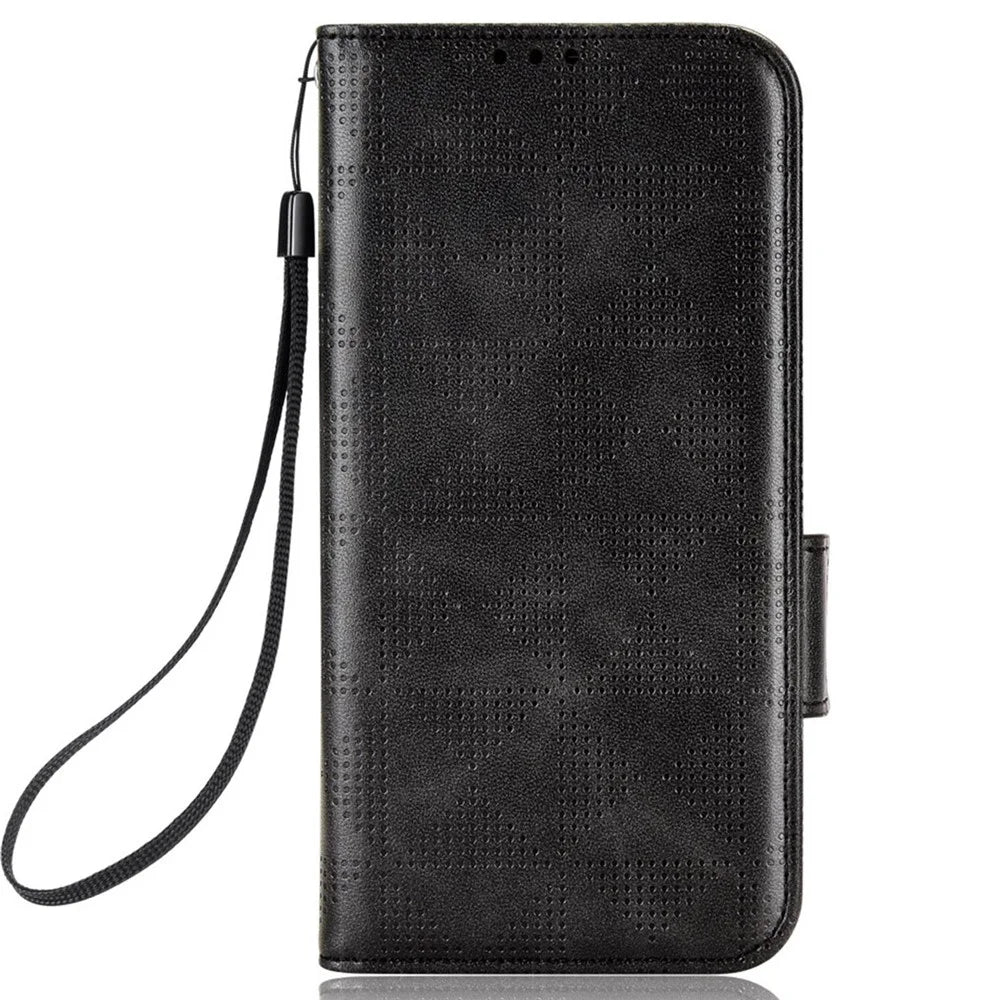 For Realme C22 4G Imprinted Triangle Pattern Leather Magnetic Flip Cover Stand Feature Hand Strap Wallet Purse Phone Case - Black - 5