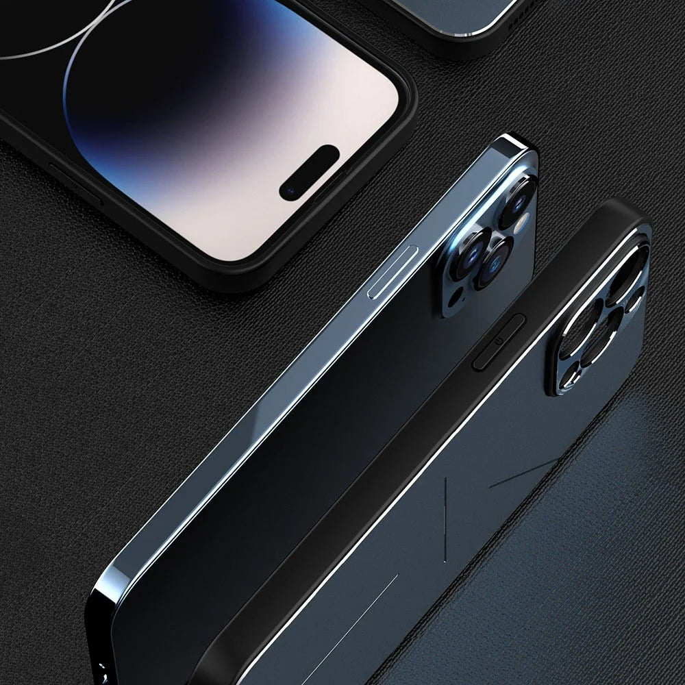 R-JUST RJ-52 Anti-drop Phone Case for iPhone 14 Pro, Ultra Slim Phone Shell with Three-line Design Aluminum Alloy + TPU Protective Back Cover - Blue - 4