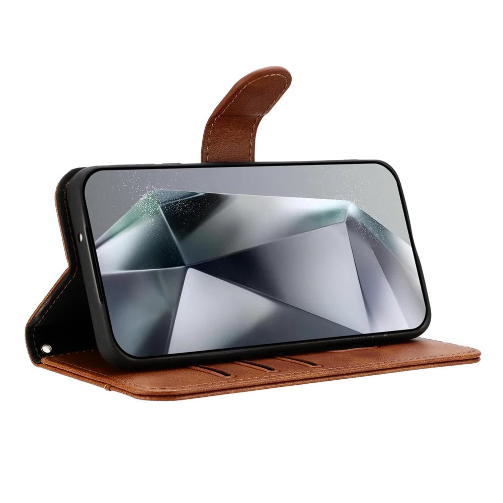 For Samsung Galaxy A25 5G (Global) (161.0 x 76.5 x 8.3mm) Stand Case with Strap PU Leather Wallet Phone Cover S Shape Stitching Design - Brown - 2