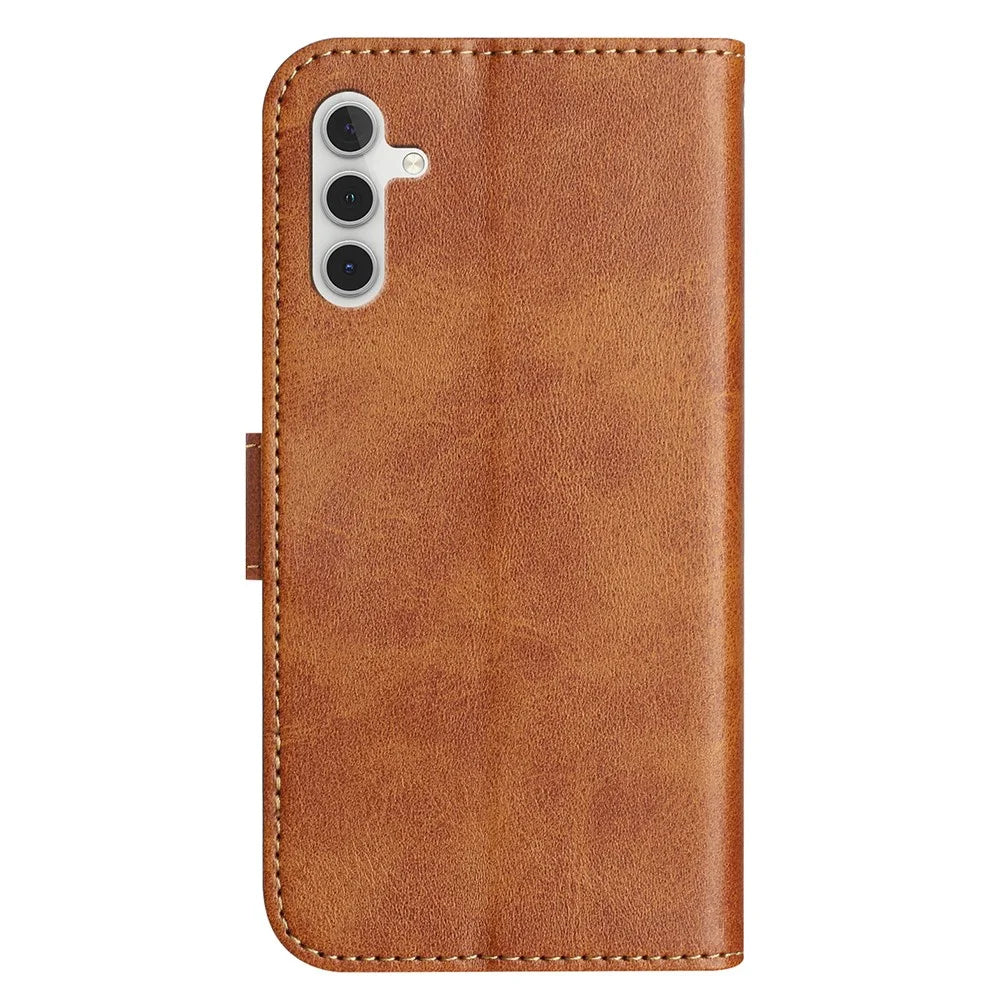 For Samsung Galaxy A25 5G (Global) (161.0 x 76.5 x 8.3mm) Stand Case with Strap PU Leather Wallet Phone Cover S Shape Stitching Design - Brown - 6