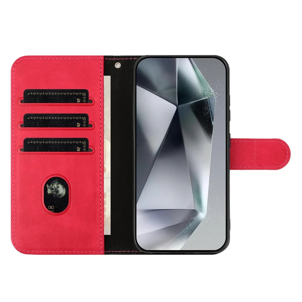 For Google Pixel 9a Stand Case with Strap PU Leather Wallet Phone Cover S Shape Stitching Design - Rose - 3