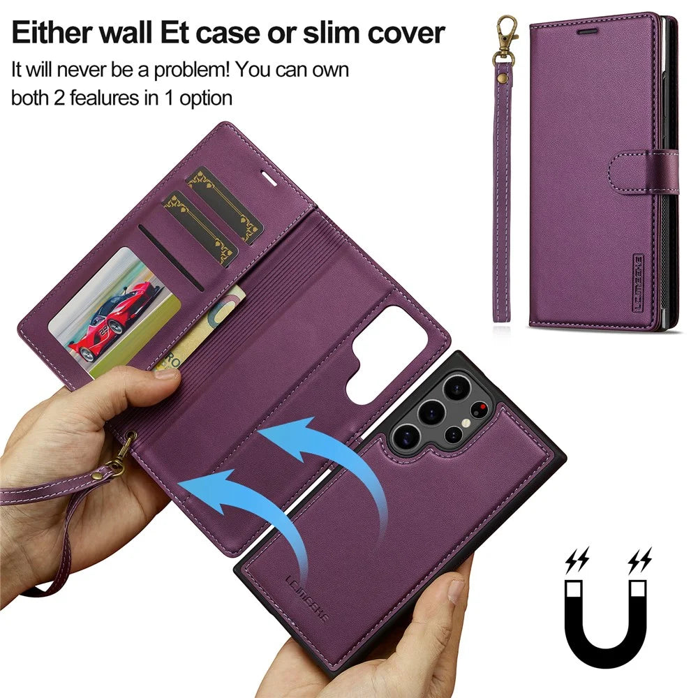 LC.IMEEKE L2 Series for Samsung Galaxy S25 Ultra Case PU Leather Wallet Detachable Magnetic Phone Cover - Purple - 7