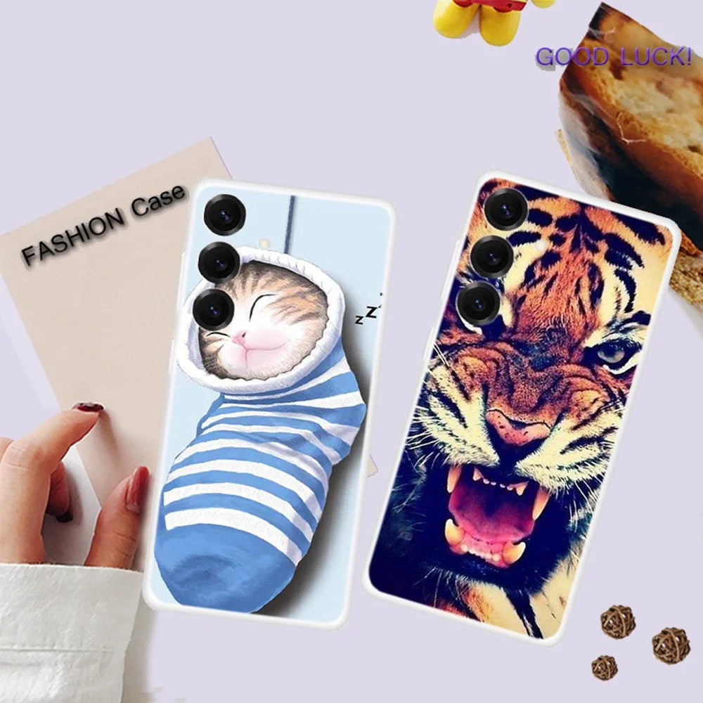 For Samsung Galaxy S25+ Case TPU Pattern Printing Anti-Fall Phone Cover - Socks and Cat - 2