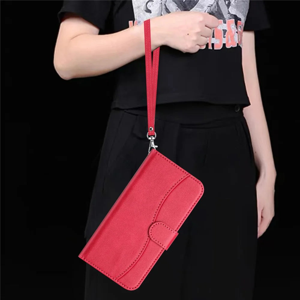 For OnePlus 13 Stand Case with Strap PU Leather Wallet Phone Cover S Shape Stitching Design - Rose - 5