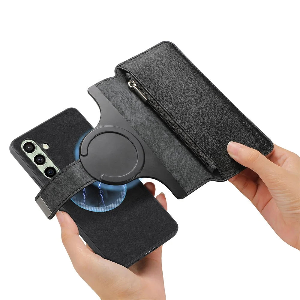 CASENEO For Samsung Galaxy S24+ Case  MW-02 Detachable Magnetic Leather Flip Phone Cover - Black - 6