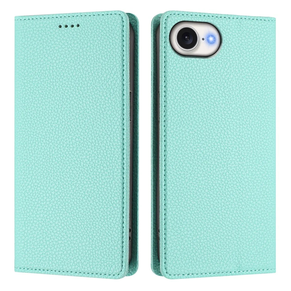 For iPhone 17e / 16e Wallet Case RFID Blocking Litchi Texture Leather Mobile Cover - Mint Green - 2