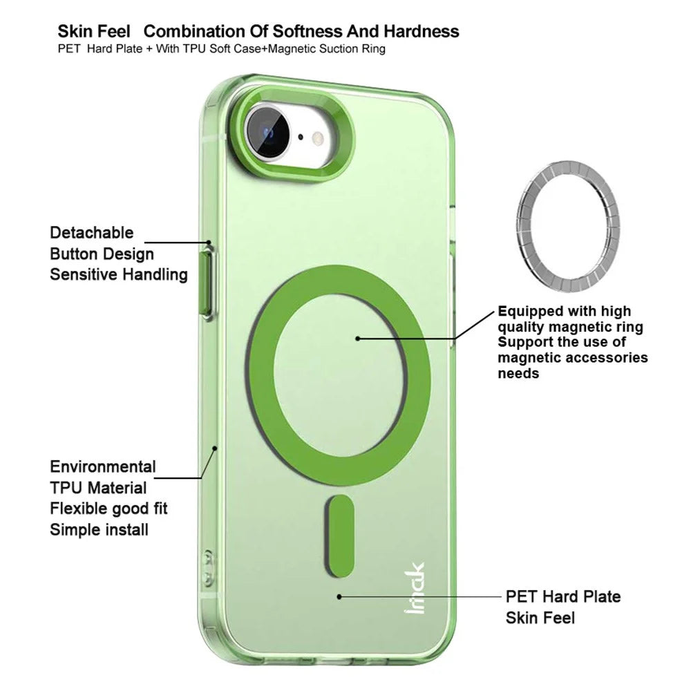 IMAK For iPhone 17e / 16e Case Magnetic Candy Color Anti Drop TPU + PET Back Cover - Black - 5