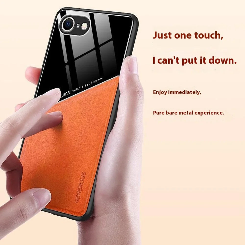 For iPhone 17e / 16e Case Leather Coated PC+TPU Phone Back Cover - Orange - 2