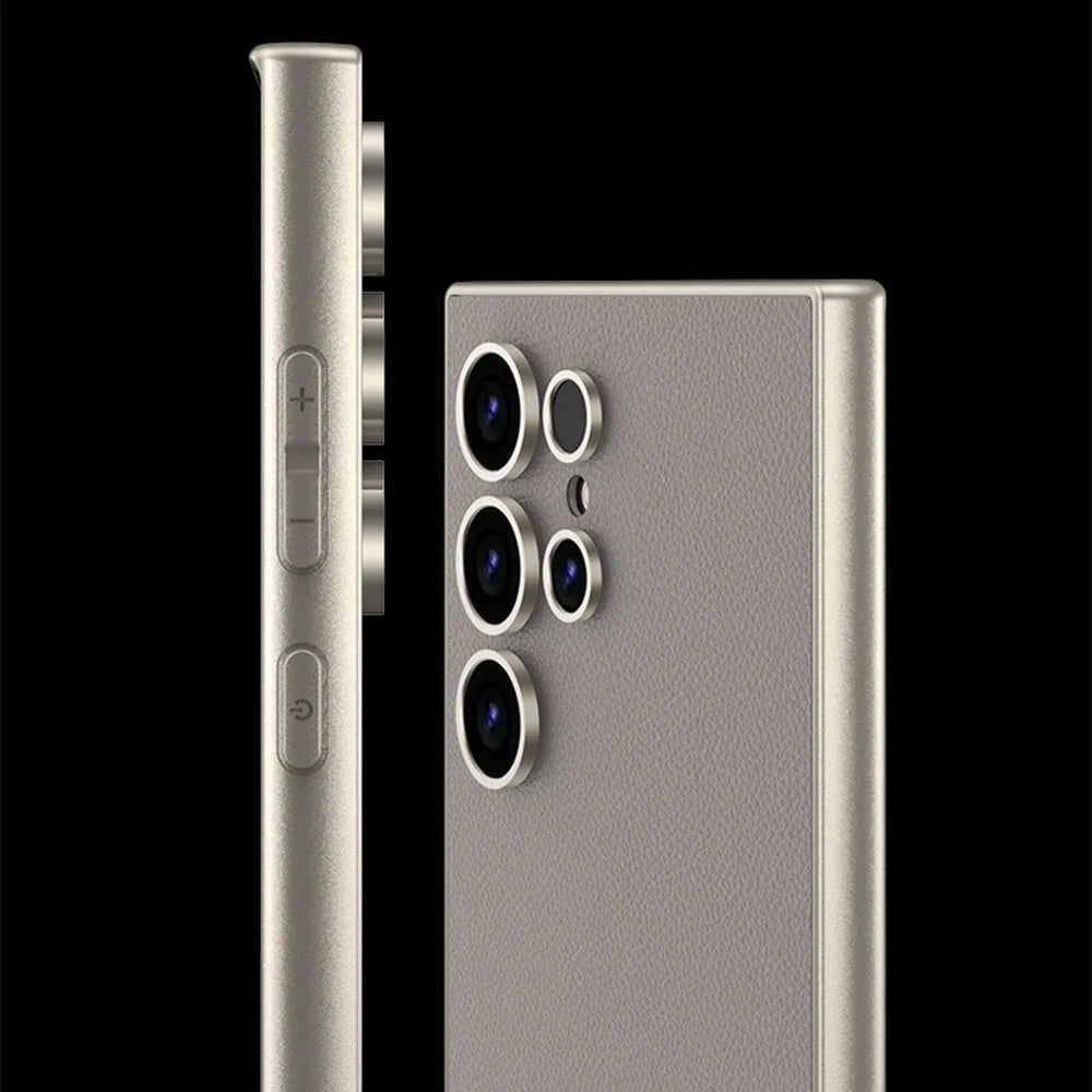 For Samsung Galaxy S25 Ultra Case Anti Drop Matte Skin-Touch Metal Paint PU Leather + TPU Phone Cover - Titanium Black - 6