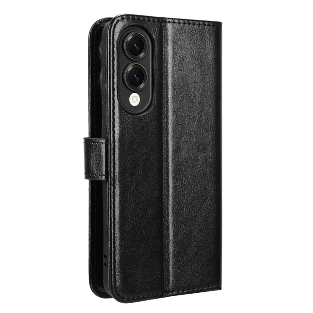 For Samsung Galaxy S25 Edge Case Crazy Horse Texture PU Leather Phone Wallet Cover - Black - 6