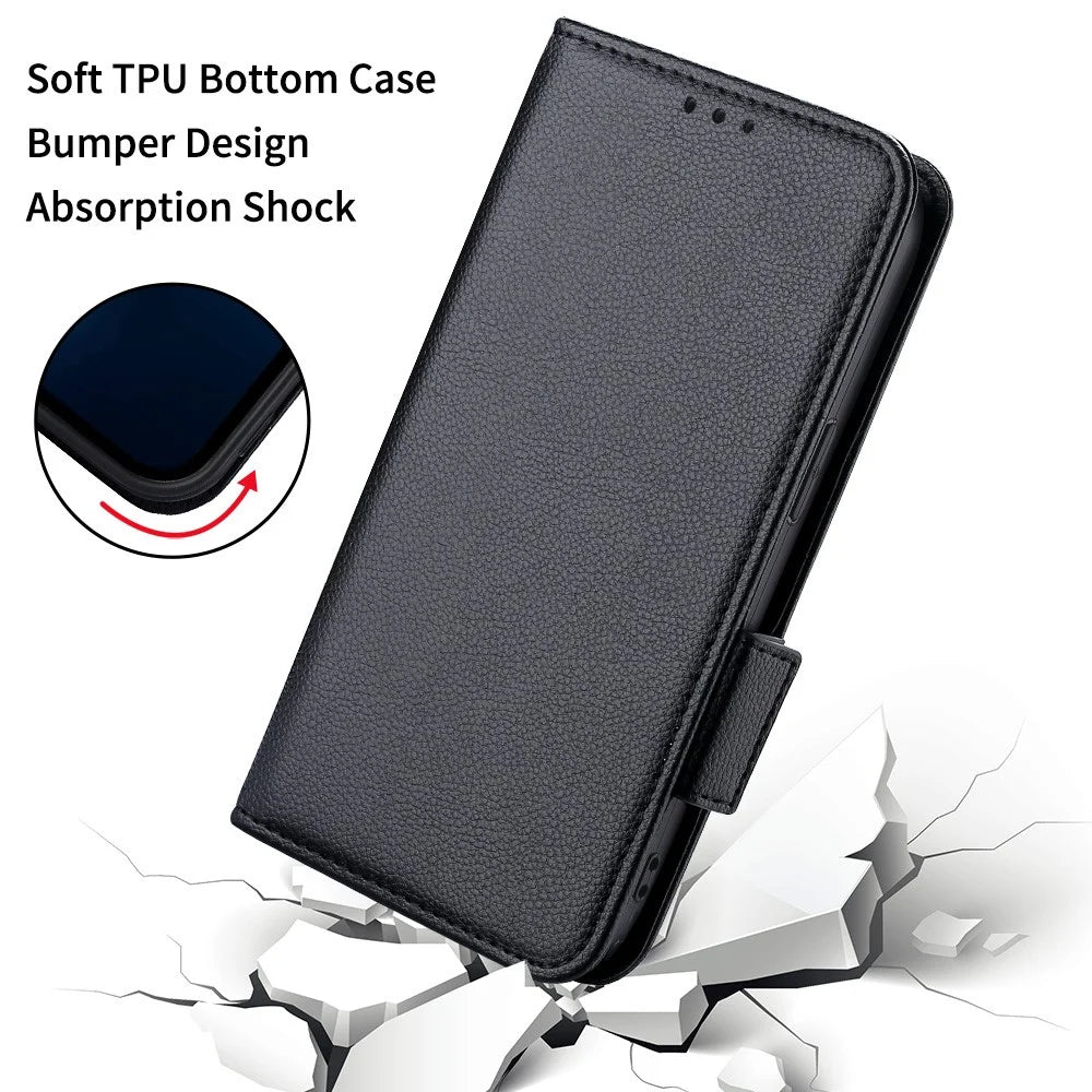 For vivo V50 5G Case with Wrist Strap Litchi Texture PU Leather Wallet Phone Cover - Black - 6