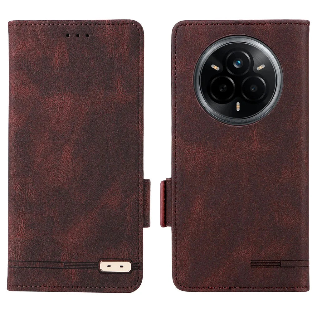 For Realme 14 Pro 5G Case Leather Wallet Flip Phone Cover with Hardware Decor - Coffee - 1