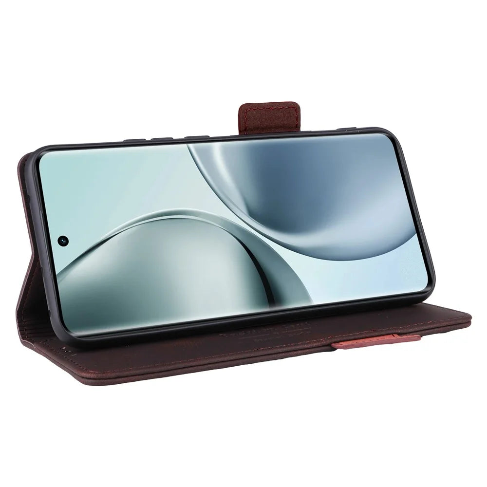 For Realme 14 Pro 5G Case Leather Wallet Flip Phone Cover with Hardware Decor - Coffee - 3
