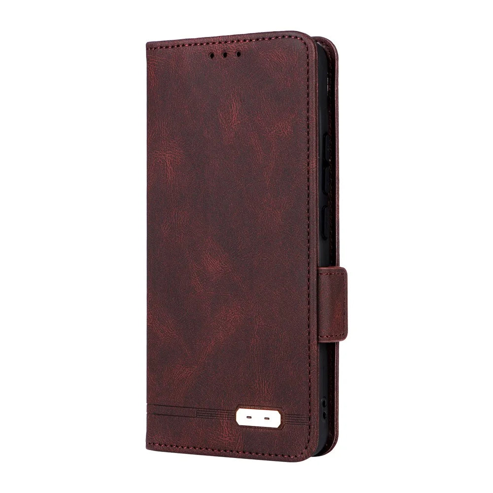 For Realme 14 Pro 5G Case Leather Wallet Flip Phone Cover with Hardware Decor - Coffee - 5