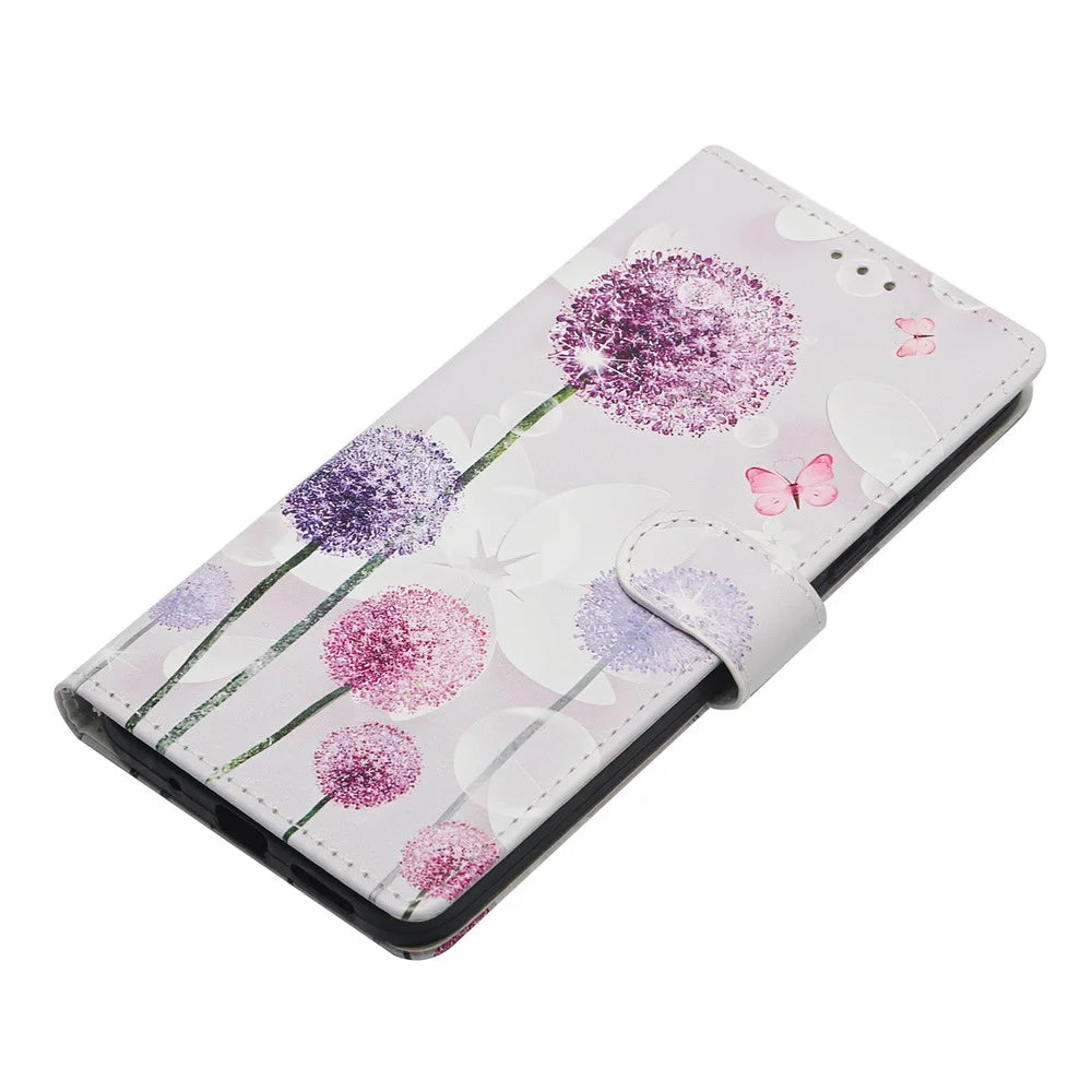 For iPhone 15 Wallet Phone Case PU Leather Flip Cover with Stand Card Holder Painted Design - Dandelion - 4