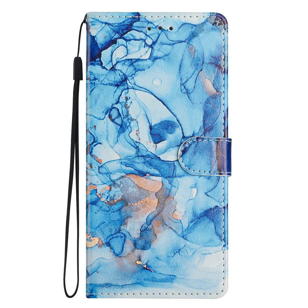 For Samsung Galaxy A16 5G  /  4G Wallet Phone Case PU Leather Flip Cover with Stand Card Holder Painted Design - Blue Marble - 7