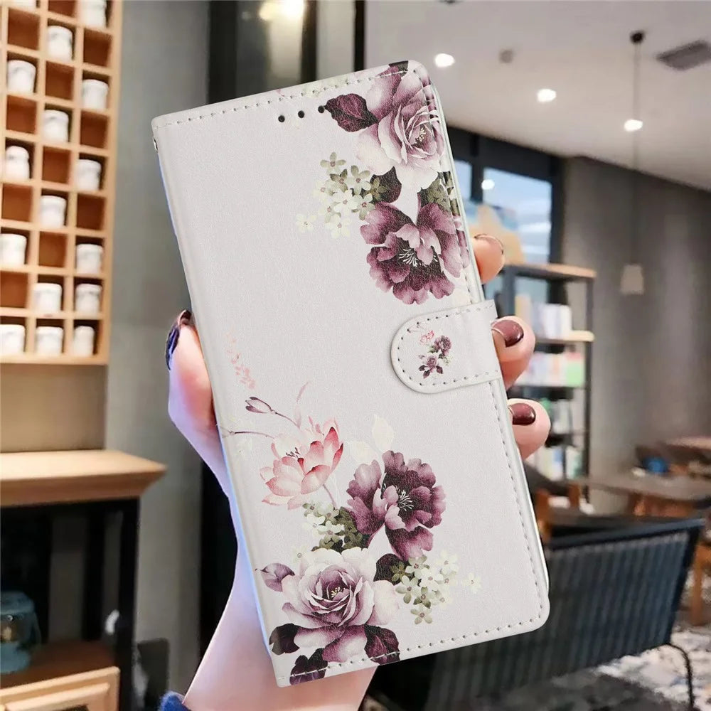 For Samsung Galaxy S25 Ultra Wallet Phone Case PU Leather Flip Cover with Stand Card Holder Painted Design - Cross Rose - 6