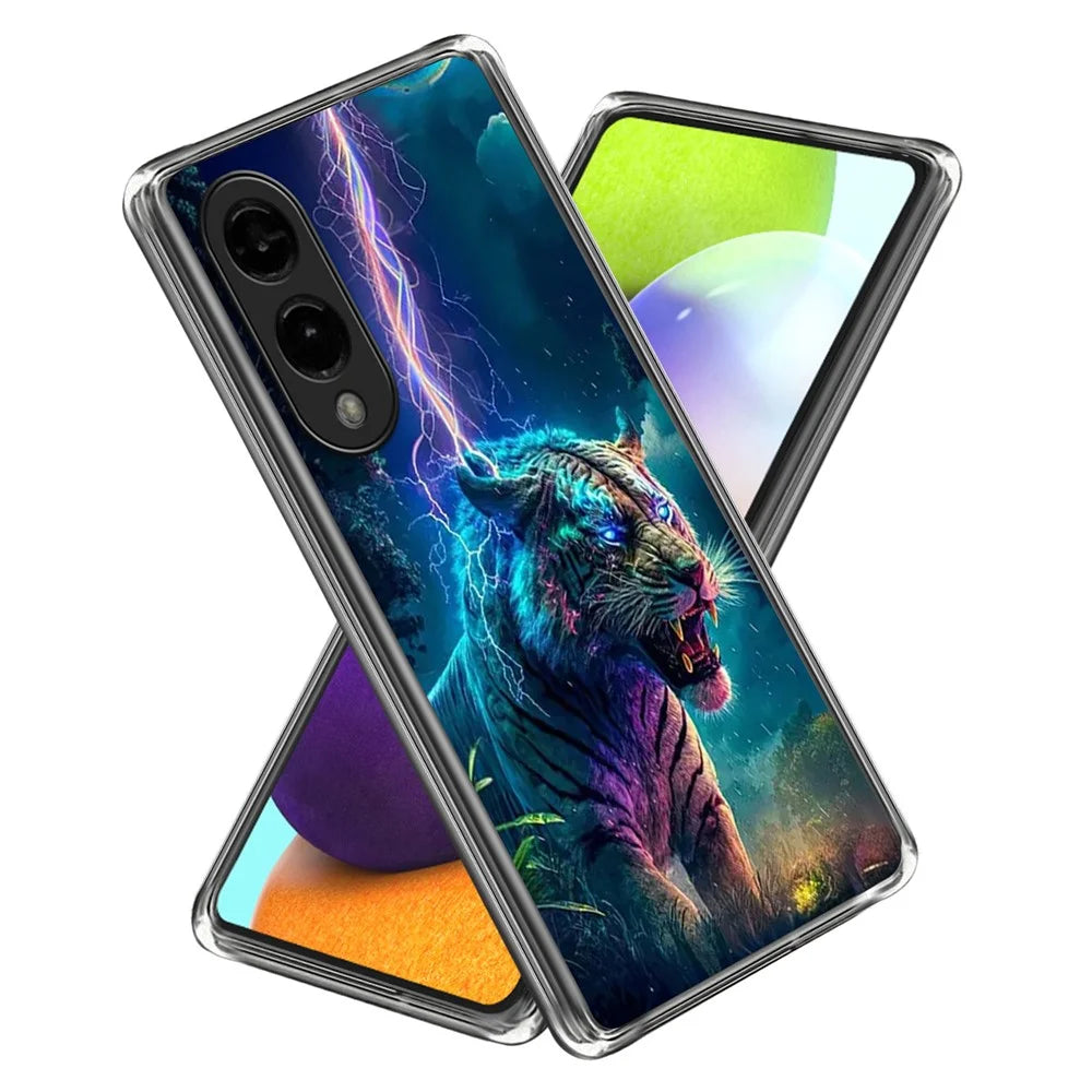 For Samsung Galaxy S25 Edge Case IMD Pattern Printed Shockproof TPU Phone Cover - Lightning Tiger - 1