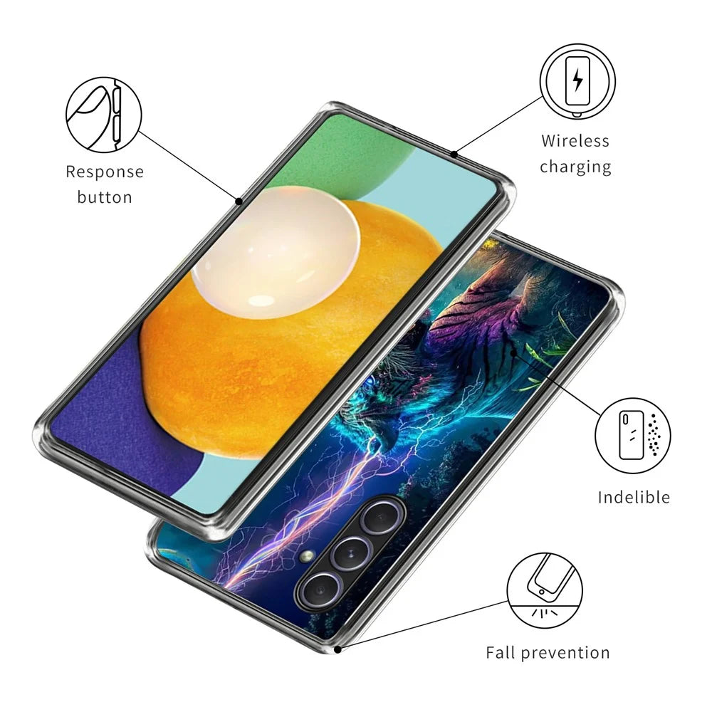 For Samsung Galaxy A55 5G Case IMD Pattern Printed Shockproof TPU Phone Cover - Lightning Tiger - 3