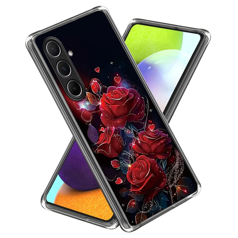 For Samsung Galaxy A56 5G Case Pattern Printed Shockproof TPU Phone Cover - Red Rose - 1