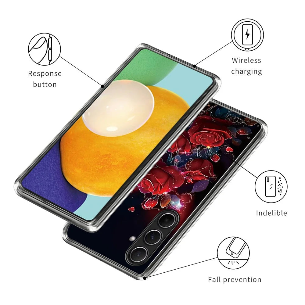 For Samsung Galaxy A56 5G Case Pattern Printed Shockproof TPU Phone Cover - Red Rose - 3