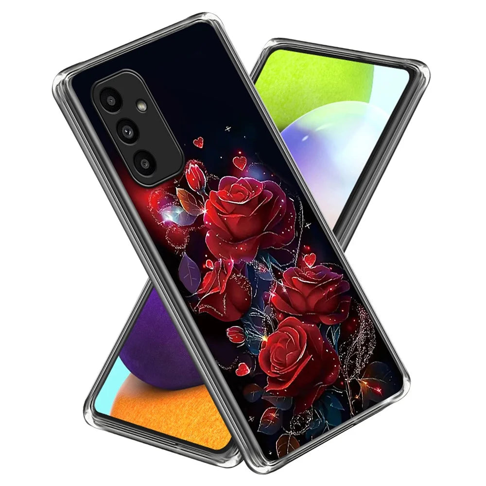For Samsung Galaxy A15 5G  /  4G Case Pattern Printed Shockproof TPU Phone Cover - Red Rose - 1