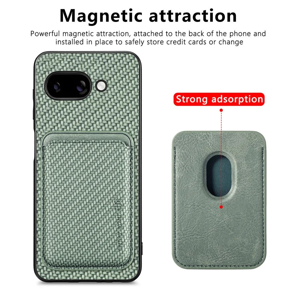 For Google Pixel 9a Case Magnetic Detachable Card Holder Phone Back Cover - Green - 2