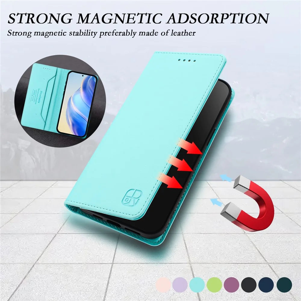 For Samsung Galaxy A26 5G Leather Case RINACASIS RC01 Phone Cover with RFID Blocking Wallet Stand - Mint Green - 4