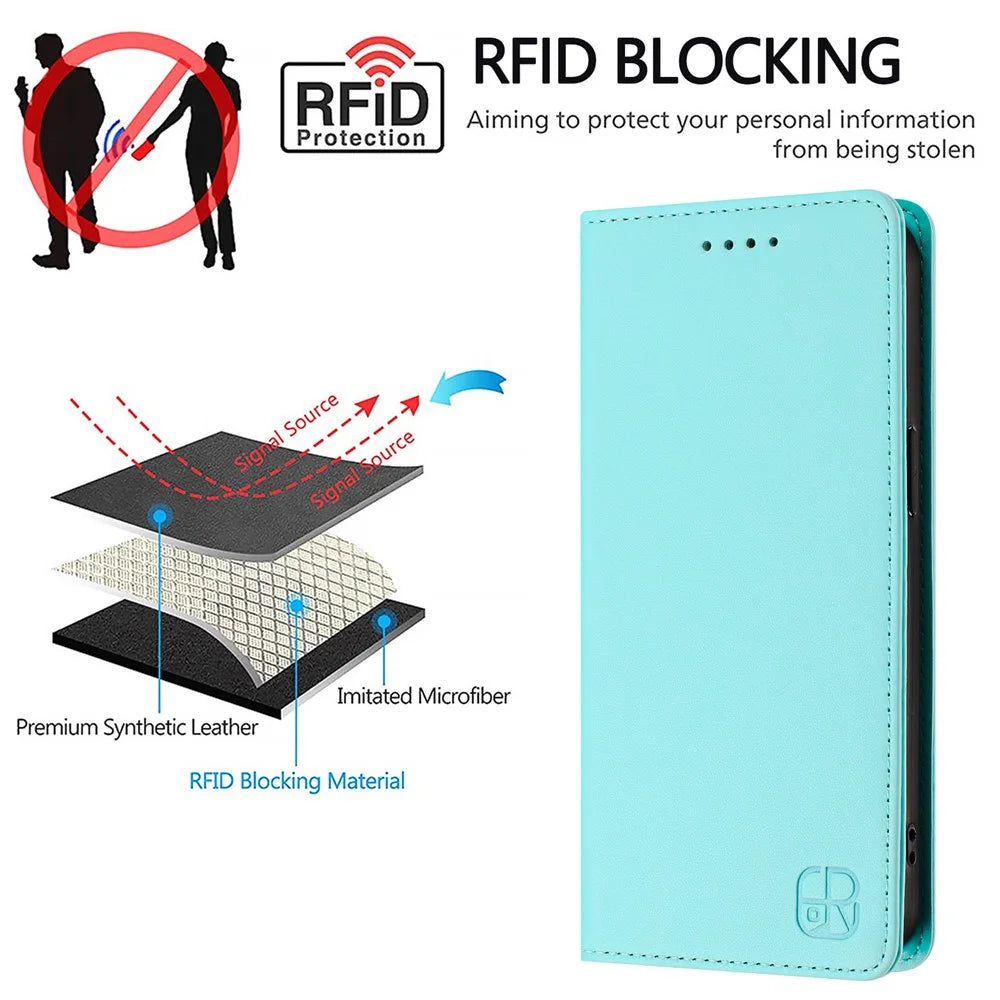 For Samsung Galaxy A26 5G Leather Case RINACASIS RC01 Phone Cover with RFID Blocking Wallet Stand - Mint Green - 7
