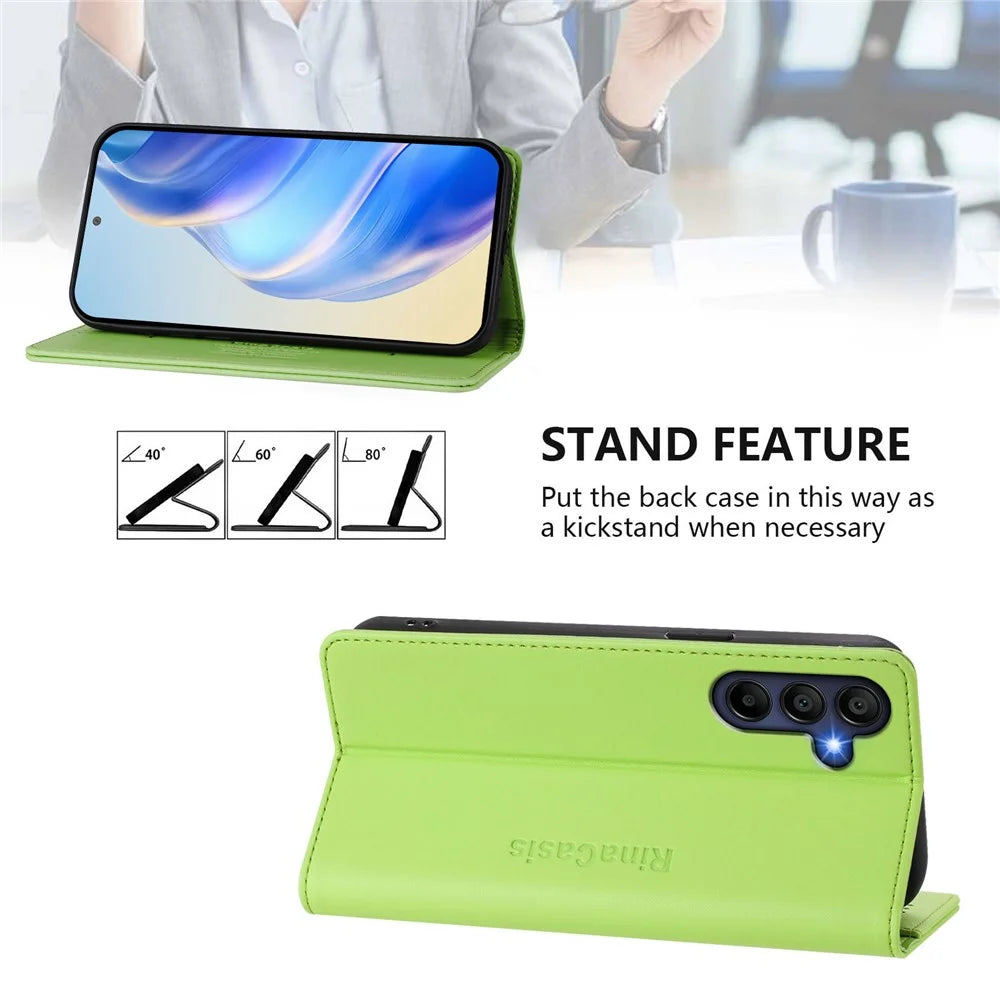 For Samsung Galaxy A37 5G / A56 5G / A36 5G Leather Case RINACASIS RC01 Phone Cover with RFID Blocking Wallet Stand - Green - 3