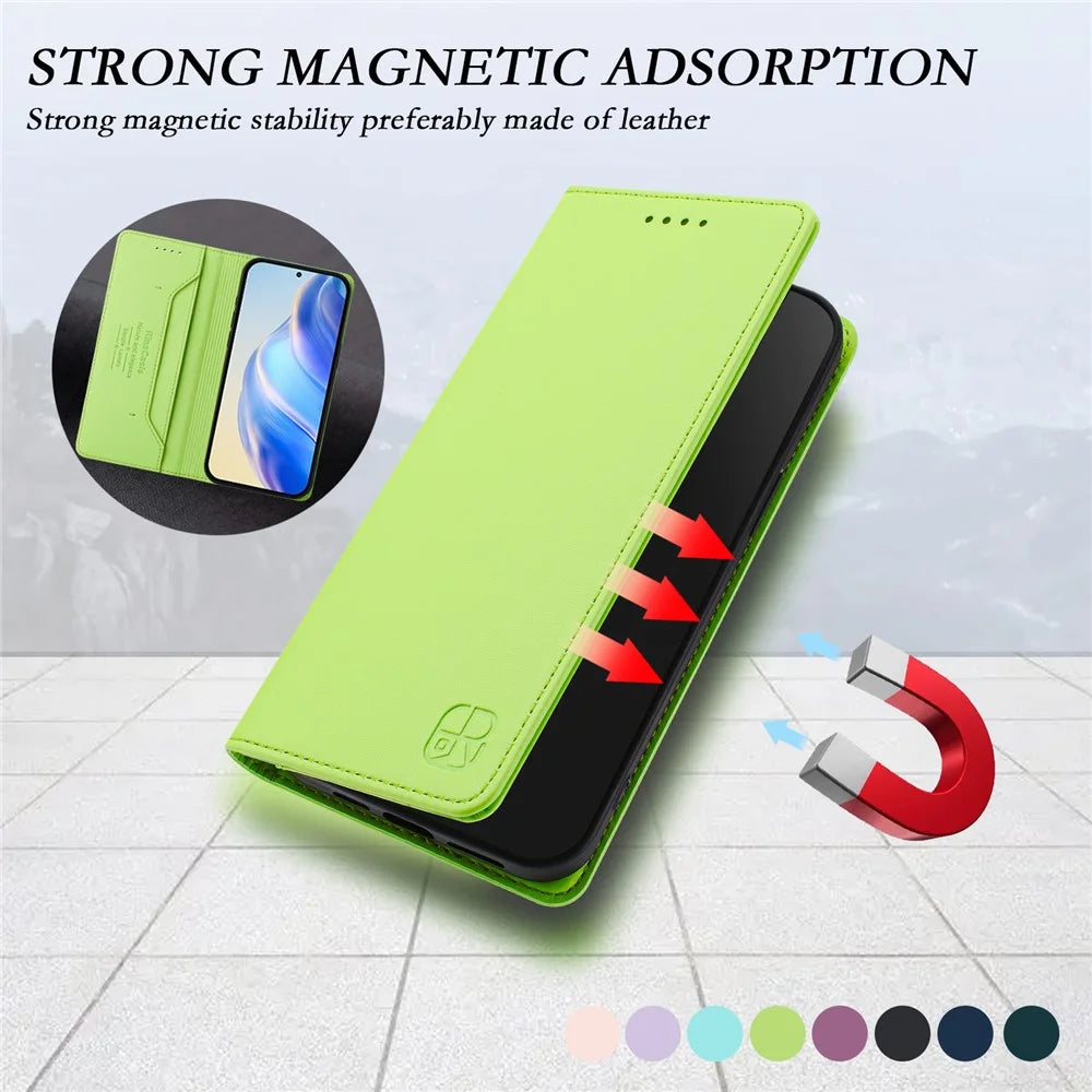 For Samsung Galaxy A37 5G / A56 5G / A36 5G Leather Case RINACASIS RC01 Phone Cover with RFID Blocking Wallet Stand - Green - 4