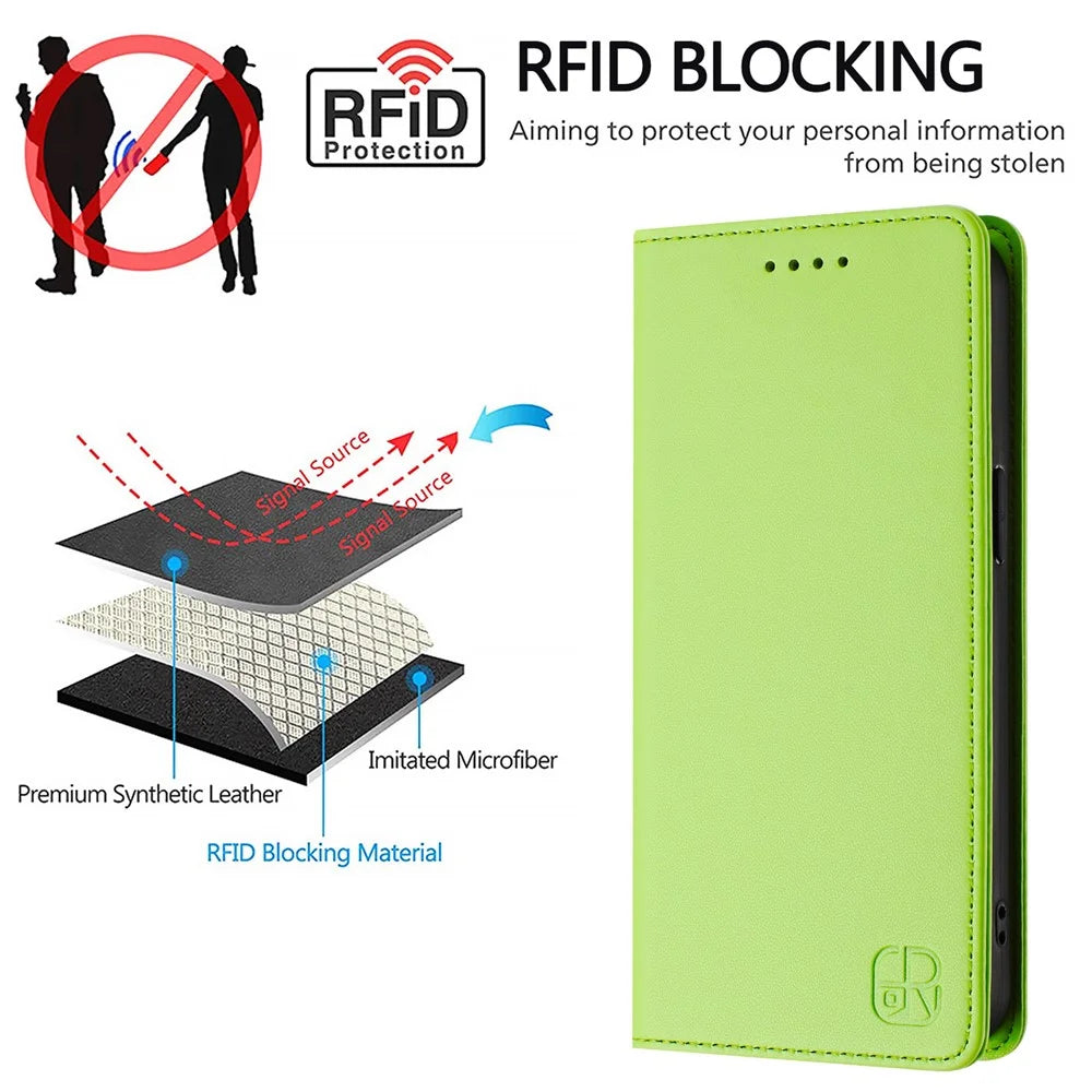 For Samsung Galaxy A37 5G / A56 5G / A36 5G Leather Case RINACASIS RC01 Phone Cover with RFID Blocking Wallet Stand - Green - 7