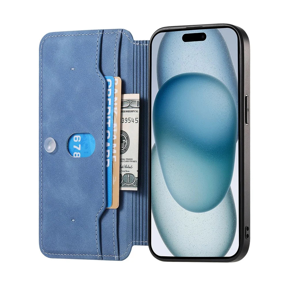 For iPhone 17e / 16e Leather Case Cross Texture Detachable Magnetic Phone Cover Wallet Stand - Blue - 5