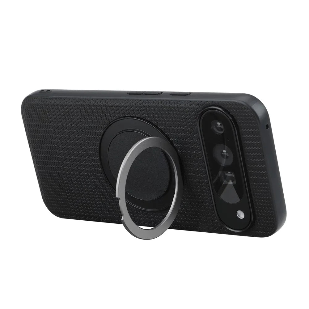 VILI D-THS Series for Google Pixel 9 Pro / 9 Magnetic Case Ring Kickstand PC TPU Phone Back Cover with Strap - Black - 6