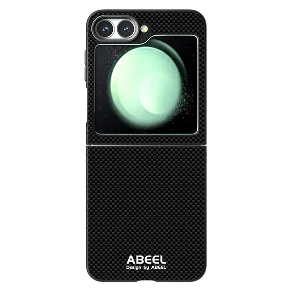 ABEEL For Samsung Galaxy Z Flip5 5G Magnetic Case Printed PC TPU Aluminum Alloy Leather Phone Cover - Black - 1