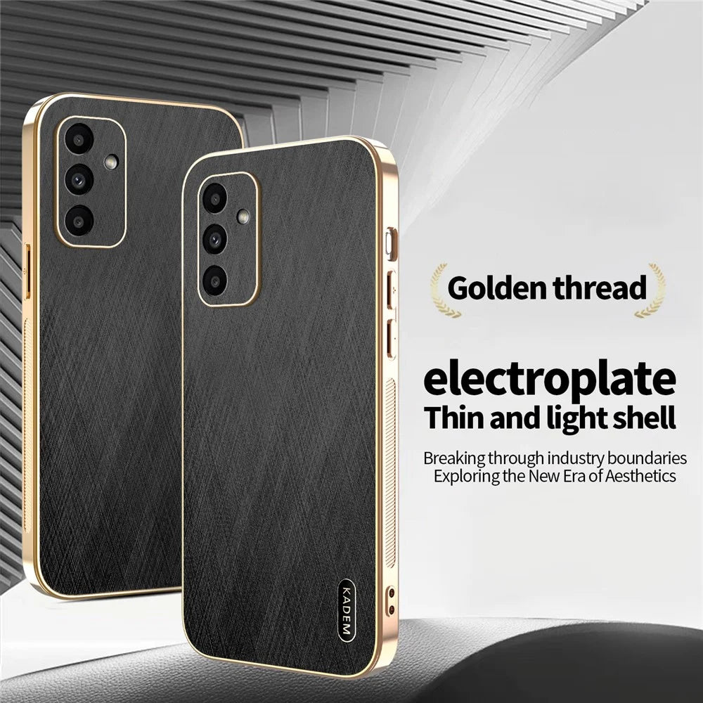 KADEM For Samsung Galaxy  A15 4G / 5G Case Electroplating Silk Texture PU + TPU Phone Back Cover - Black - 2