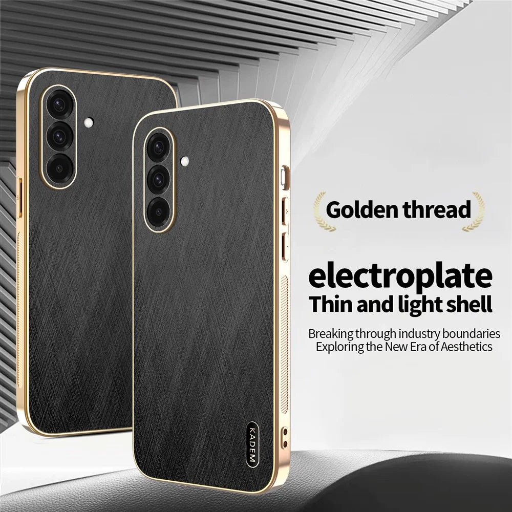 KADEM For Samsung Galaxy A36 5G Case Electroplating Silk Texture PU + TPU Phone Back Cover - Black - 2