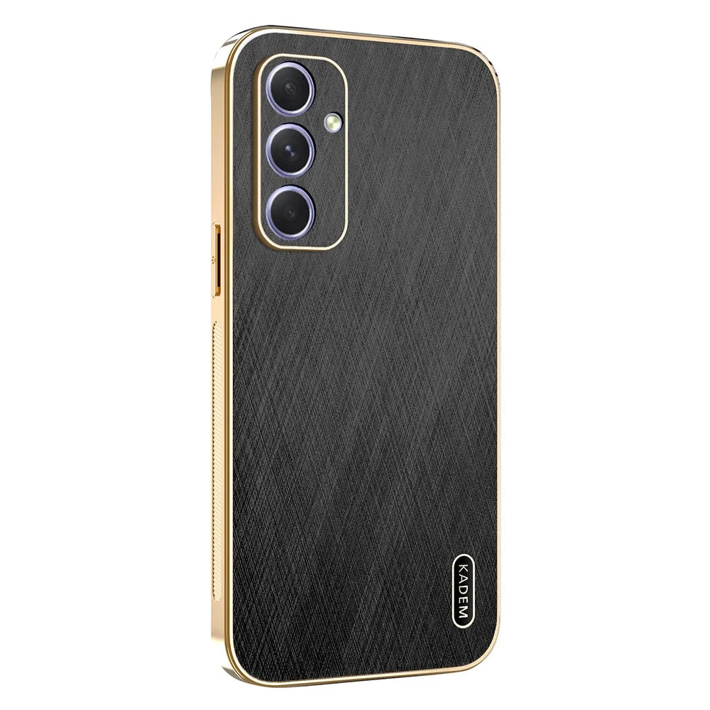 KADEM For Samsung Galaxy A56 5G Case Electroplating Silk Texture PU + TPU Phone Back Cover - Black - 1