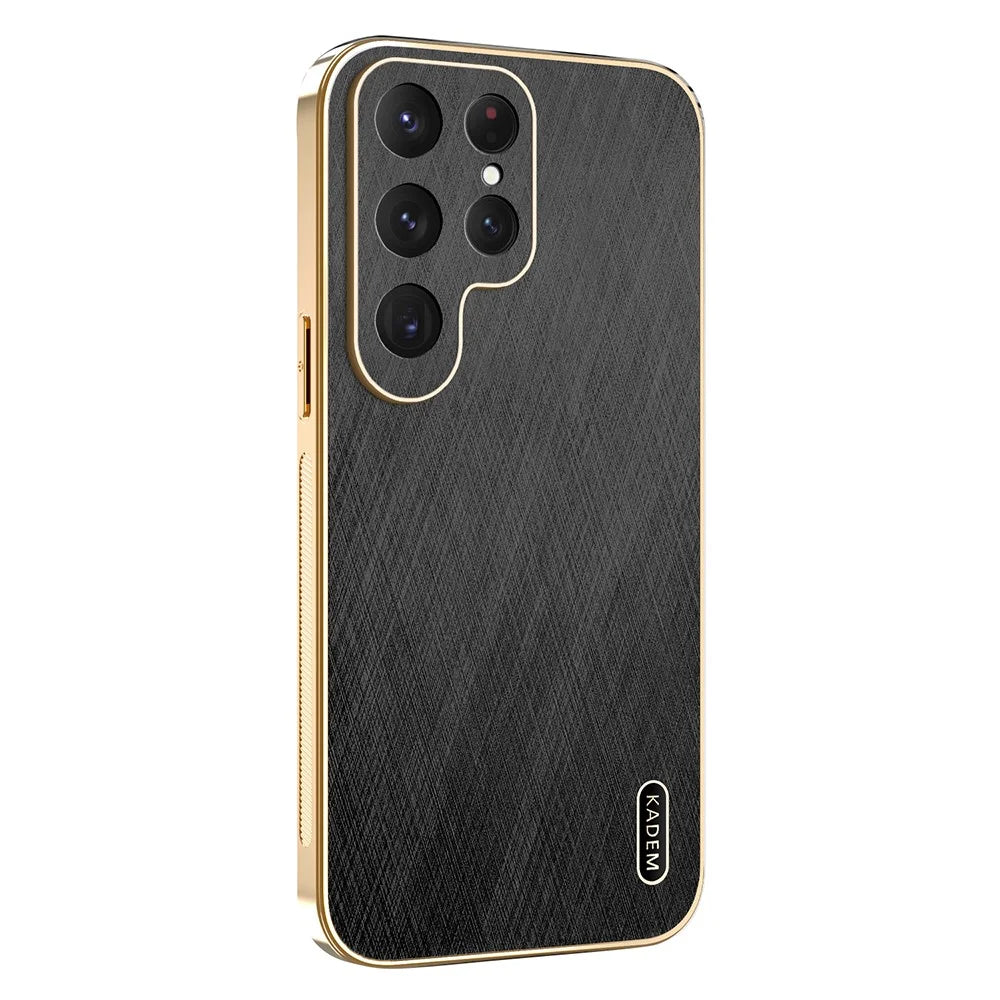 KADEM For Samsung Galaxy S23 Ultra Case Electroplating Silk Texture PU + TPU Phone Back Cover - Black - 1