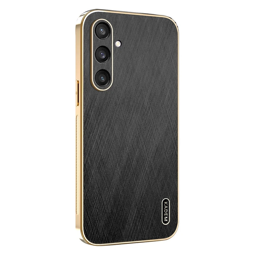 KADEM For Samsung Galaxy S24 Case Electroplating Silk Texture PU + TPU Phone Back Cover - Black - 1