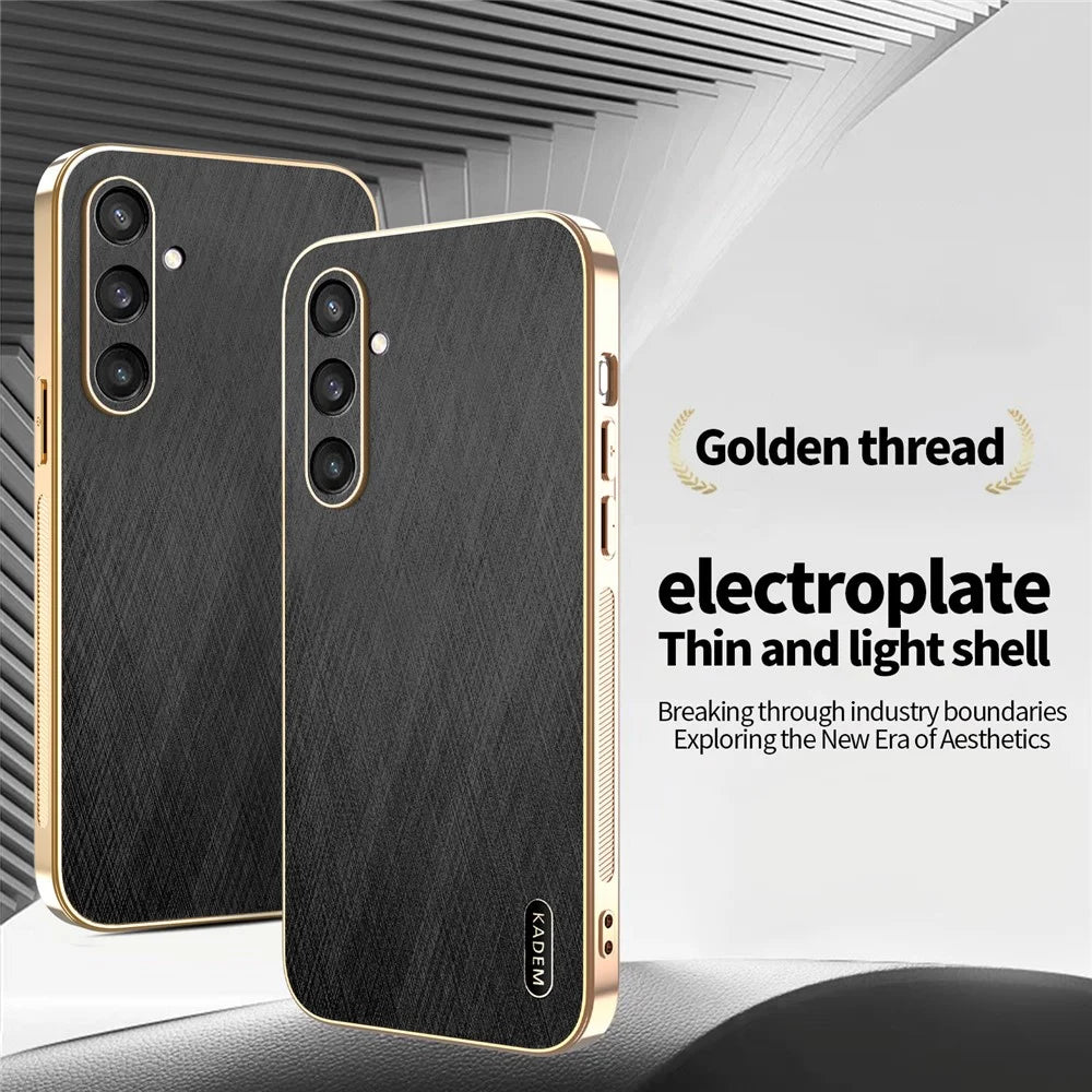 KADEM For Samsung Galaxy S25 Case Electroplating Silk Texture PU + TPU Phone Back Cover - Black - 2