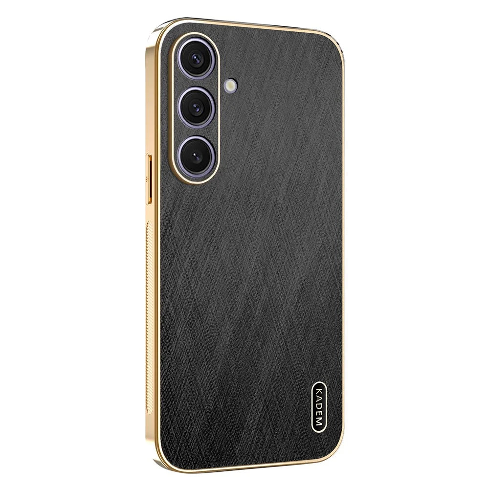 KADEM For Samsung Galaxy S25+ Case Electroplating Silk Texture PU + TPU Phone Back Cover - Black - 1