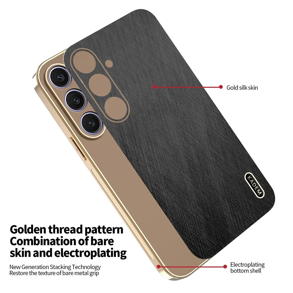 KADEM For Samsung Galaxy S25+ Case Electroplating Silk Texture PU + TPU Phone Back Cover - Black - 5
