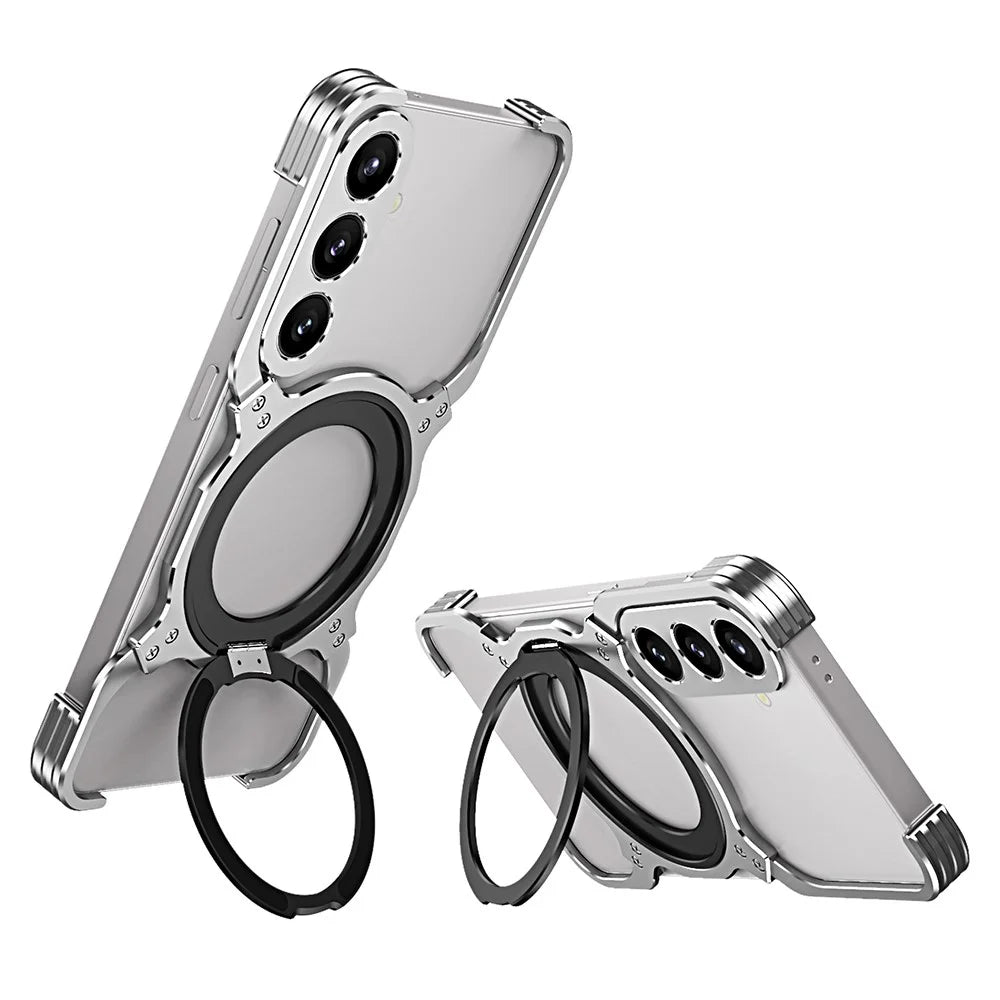 For Samsung Galaxy S24+ Case Kickstand Metal Bumper Magnetic Phone Cover - Silver / Silver - 2