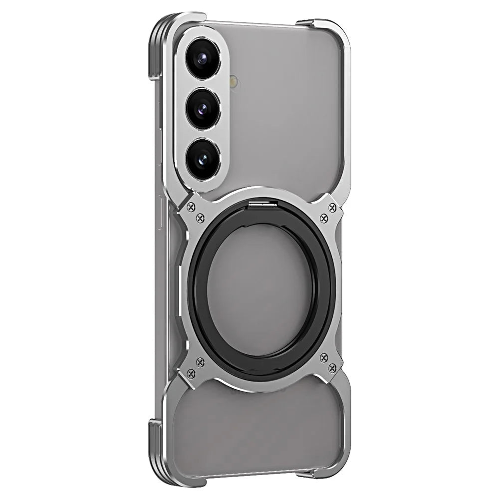 For Samsung Galaxy S24 Case Kickstand Metal Bumper Magnetic Phone Cover - Silver / Silver - 1