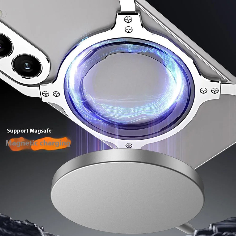For Samsung Galaxy S24 Case Kickstand Metal Bumper Magnetic Phone Cover - Silver / Silver - 5