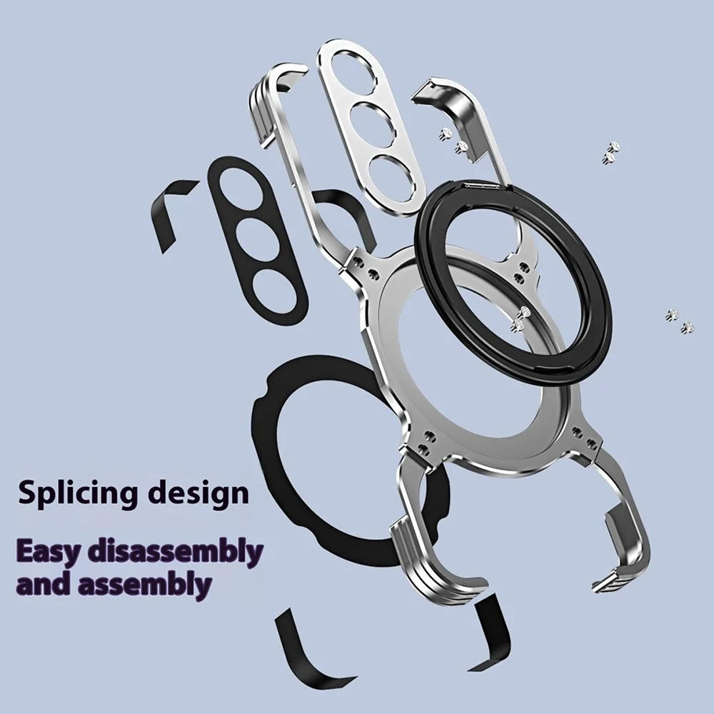 For Samsung Galaxy S24 Case Kickstand Metal Bumper Magnetic Phone Cover - Silver / Silver - 6