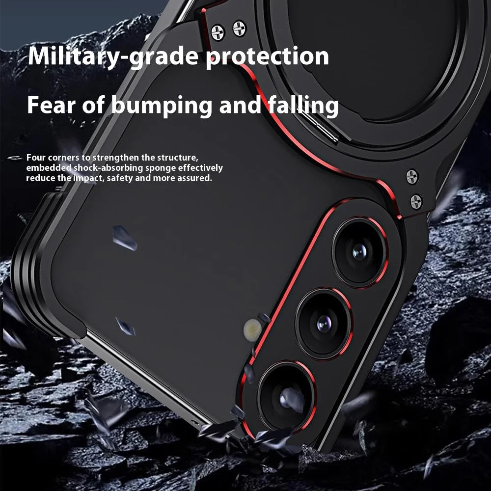 For Samsung Galaxy S24 Case Kickstand Metal Bumper Magnetic Phone Cover - Silver / Silver - 7